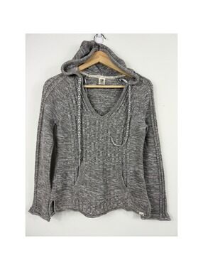 Roxy Hooded Knit Pullover Sweater Gray Space Dye Kangaroo Pocket Women Medium
